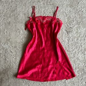 Y2k Victoria’s secret angels satin red lace trim slip chemise dress